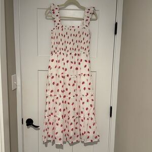 J. Crew Factory smocked midi dress. White with strawberries. NWT